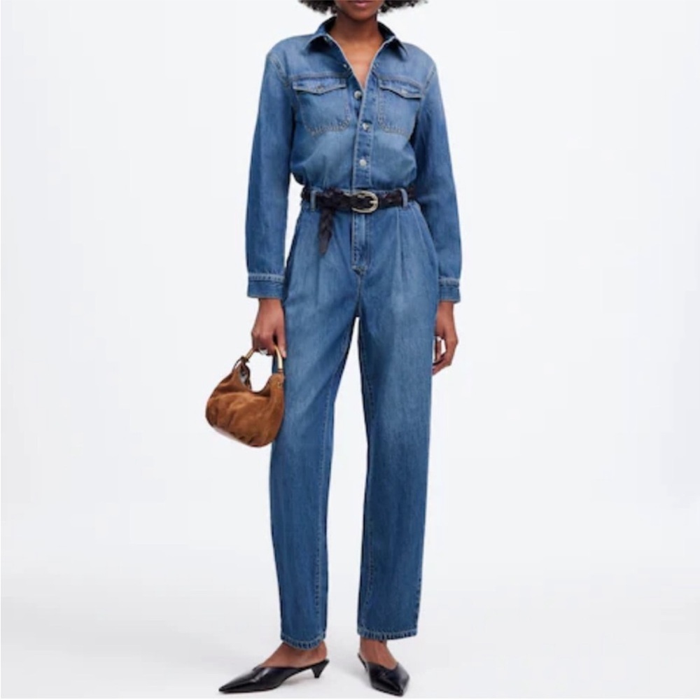 NWOT Madewell Pleated Barrel-Leg Jumpsuit in Baywood Wash: Airy Denim Edition 8